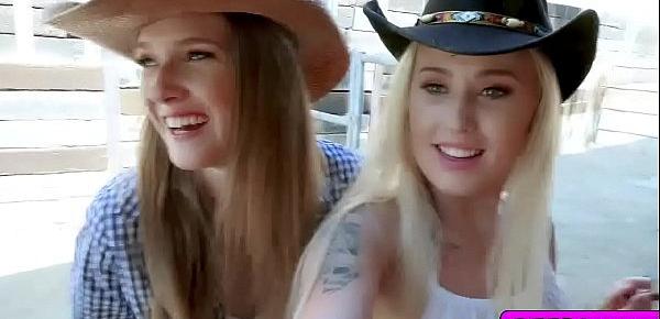  Cowboy teens gets naked and bounce off their tight pussies!